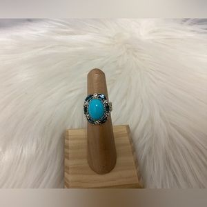 Michael Valitutti Turquoise, Blue Topaz and Sterling Silver Ring Size 5